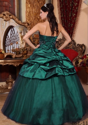 Dark Green Princess Puffy Strapless 2014 Quinceanera Dresses with Beading