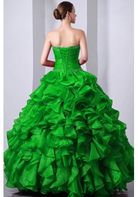 Dark Green Princess Sweetheart 2014 Quinceanea Dresses Beading Rufffles