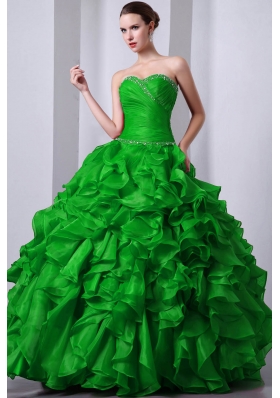 Dark Green Princess Sweetheart 2014 Quinceanea Dresses Beading Rufffles