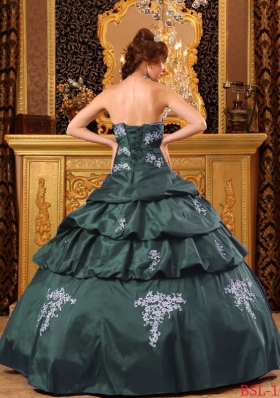 Dark Green Puffy Sweetheart Quinceanera Dresses with Beading and Appliques