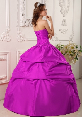 Exclusive Sweetheart Beading and Appliques Quinceanera Dress in Fuchsia