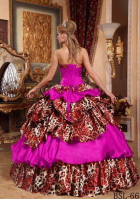 Fashionable Strapless Taffeta Pick-ups Quinceanera Dress with Leopard