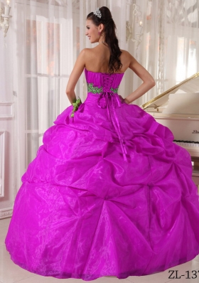 Fuchsia Ball Gown Sweetheart Floor-length Organza Appliques Quinceanera Dress