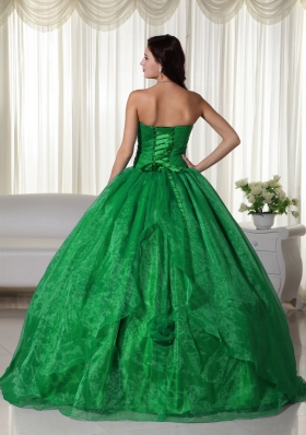 Green Ball Gown Strapless Organza Quinceanera Dress with  Beading and Embroidery