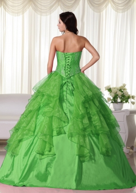 Green Ball Gown Sweetheart Organza Quinceanera Dress with Embroidery