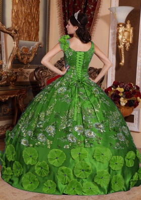 Green Ball Gown V-neck Quinceanera Dresses with Beading Appliques