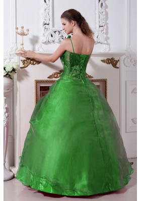 Green Princess One Shoulder Quinceanera Dresses with Beading