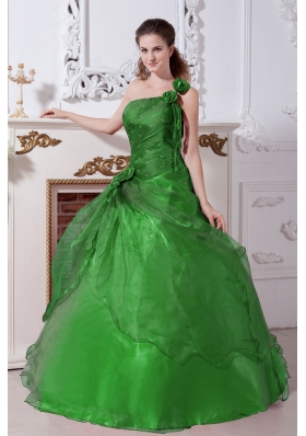 Green Princess One Shoulder Quinceanera Dresses with Beading