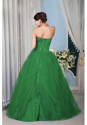 Green Princess Strapless Quinceanera Dress with Tulle Beading