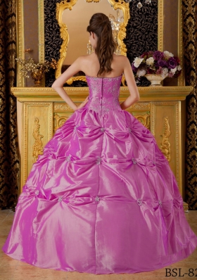 Halter Top Neck Taffeta Quinceanera Dress with Appliques and Pick-ups