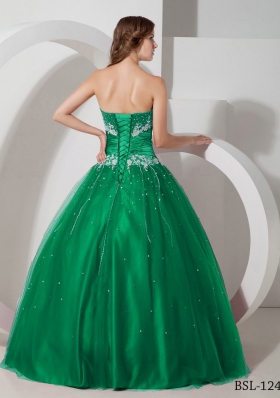 Puffy Strapless Appliques and Beading 2014 Spring Quinceanera Dresses