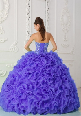 Purple Strapless Quinceanera Dress with Ruffles Beading