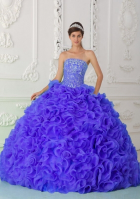 Purple Strapless Quinceanera Dress with Ruffles Beading