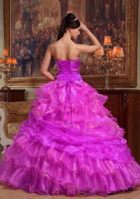 Sweetheart Appliques and Ruffled Layers Organza Sweet Sixteen Dresses