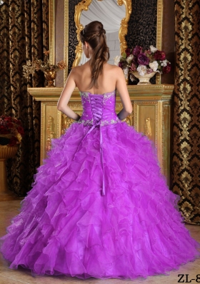 Sweetheart Organza Quinceanera Dress with White Appliques and Ruffles