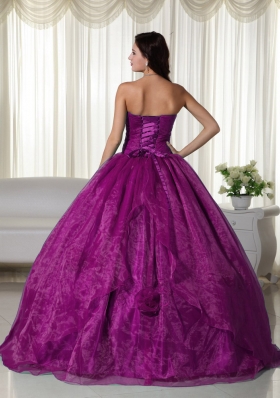 2014 Cheap Strapless Organza Beading Quinceanera Dress in Fuchsia