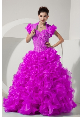 A-line / Princess Sweetheart Organza Sweet Sixteen Dresses with Beading and Ruffles