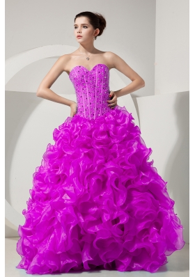 A-line / Princess Sweetheart Organza Sweet Sixteen Dresses with Beading and Ruffles