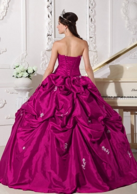 Appliques and Pick-ups Sweetheart Fuchsia Taffeta Sweet Sixteen Dresses