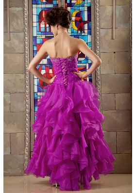 Fuchsia A-line Sweetheart Beaded Decorate Bodice Quinceanea Dress