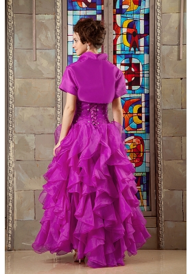 Fuchsia A-line Sweetheart Beaded Decorate Bodice Quinceanea Dress