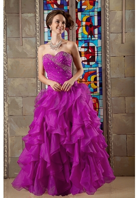 Fuchsia A-line Sweetheart Beaded Decorate Bodice Quinceanea Dress