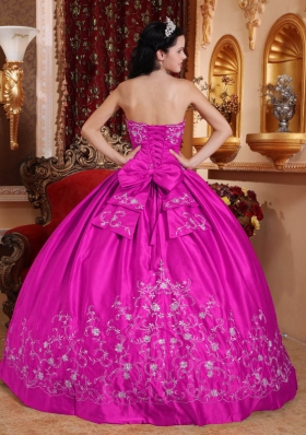 Fuchsia Strapless Embroidery All Over Skirt Quinceanera Gown