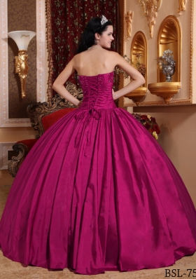 Fuchsia Strapless Taffeta Beaded Decorate Bust Quinceanera Dress for 2014