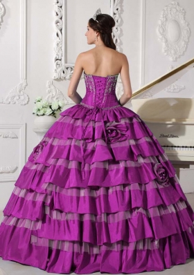 Sweetheart Fuchsia Quinceanera Dress with Appliques and Hand Made Flowers