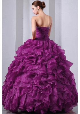 Sweetheart Organza Beading and Ruffles Quinceanea Dress for 2014 Fashion