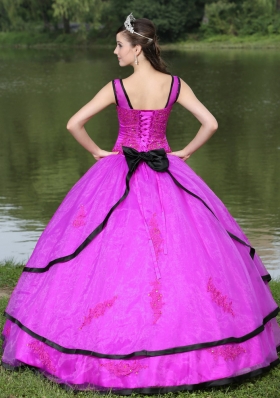 V-neck Appliques Decorate Quinceanera Dress with Detachable Sleeves