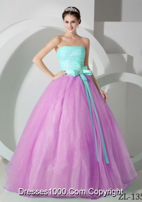 A-line Ruching Strapless Sash and Ruching Quincianera Dresses