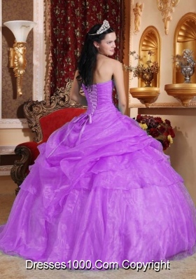 Ball Gown Strapless Organza Sweet 15 Dresses with Appliques and Pick-ups