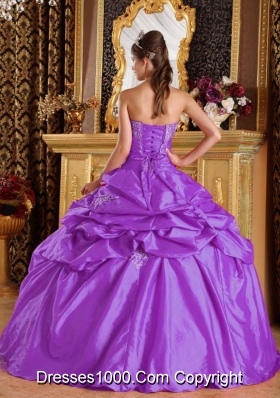 Ball Gown Strapless Taffeta Appliques Quinceneara Dresses with Pick-ups