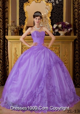 Ball Gown Sweetheart Appliques Organza Dresses For a Quinceanera