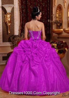 Elegant Sweetheart Organza Quinceanera Dress with Appliques and Pick-ups