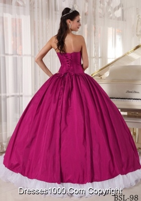 Fuchsia and White Ball Gown Sweetheart Floor-length Organza and Taffeta Beading Quinceanera Dress