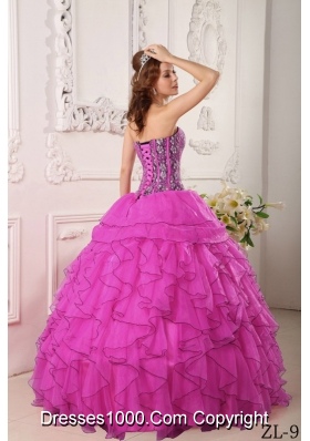 Fuchsia Ball Gown Sweetheart Floor-length Organza Beading Quinceanera Dress