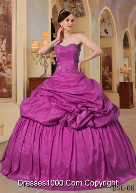 Fuchsia Ball Gown Sweetheart Floor-length Taffeta Beading Quinceanera Dress