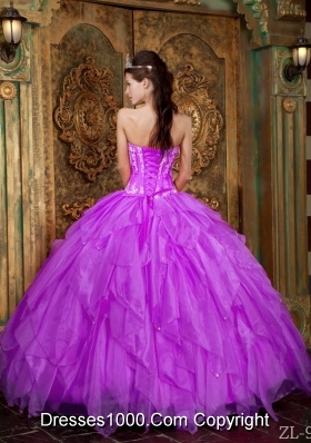 Gorgeous Strapless Appliques Organza Purple Quinceanera Dress