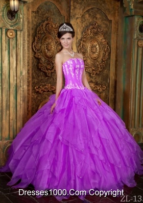 Gorgeous Strapless Appliques Organza Purple Quinceanera Dress