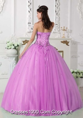 Lilac Ball Gown Sweetheart Quinceanera Gowns with Appliques and Beading