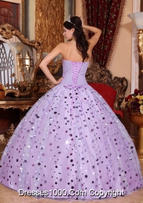 Lilac Puffy Sweetheart Tulle Quinceanera Gowns with Sequins