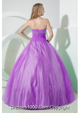 Lilac Strapless Organza Appliques with Beading Quinceanera Dress