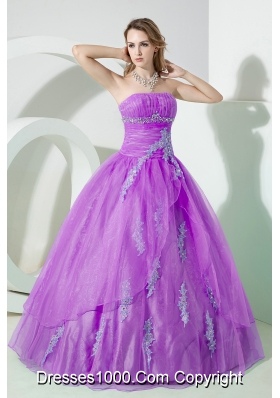 Lilac Strapless Organza Appliques with Beading Quinceanera Dress