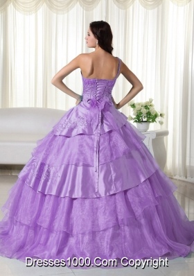 One Shoulder Organza Beading and Appliques Quinceanera Dress in Lilac