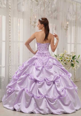 Princess Strapless Taffeta Lilac Sweet Sixteen Dresses with  Appliques