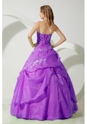 Strapless Organza A-line Full Length Quinceanera Dress with Appliques