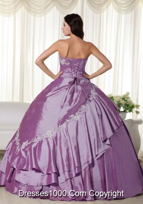 Strapless Taffeta Quinceanera Dress with Appliques and Hand Made Flowers