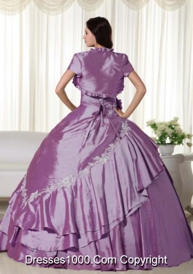 Strapless Taffeta Quinceanera Dress with Appliques and Hand Made Flowers